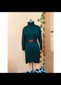 Green Turtleneck Knit Dress
