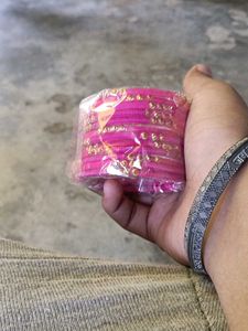 Pink Bangles with Gold Embellishments