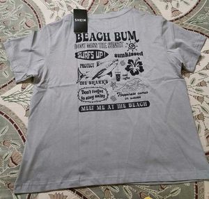 SHEIN Gray Floral Graphic Tee
