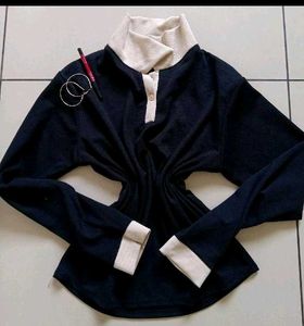 classic beige-black collar top