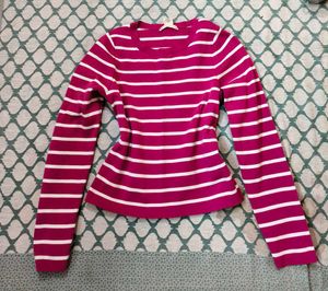 Pink & White Striped Long Sleeve Top