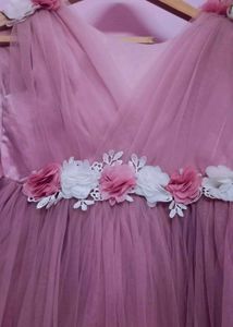 Girls Pink Tulle Dress with Flower Belt