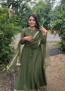 Elegant Olive Green Anarkali Gown