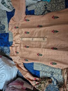 Elegant Peach Embroidered Kurta patyala dupatta S