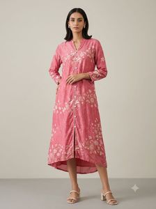 Elegant Pink Floral Print Long Kurti