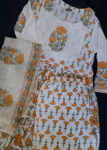 White Kurta with Yellow Floral Print