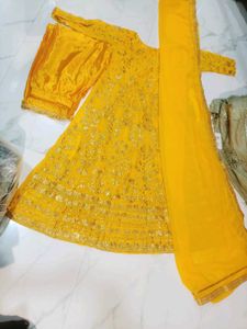 Vibrant Yellow Embroidered Kurta Set 3pc