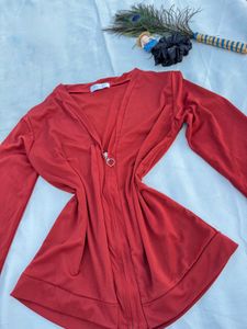 Chic orange Zip-Up Cardigan 🌸