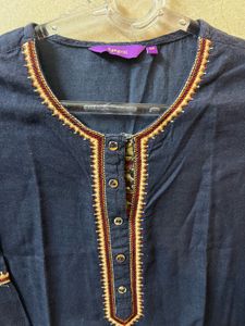 Rangriti Embroidered Blue Cotton Kurta