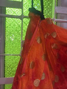Vibrant Orange &amp; Gold Polka Dot Skirt