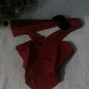 Maroon Top with Black Bow Accent