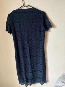 Vila Navy Lace V-Neck Dress