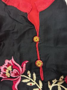 Elegant Black Kurta Set with Red Dupatta