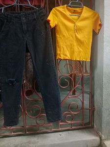 Combo Of Jeans And Crop Top Set