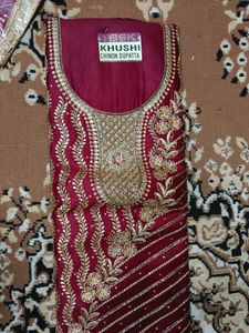 Khushi Chinon Dupatta - Maroon &amp; Gold