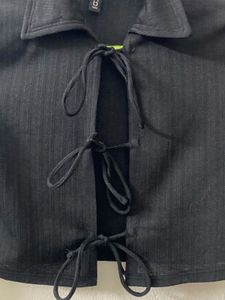 Black Tie Front Cropped Shirt