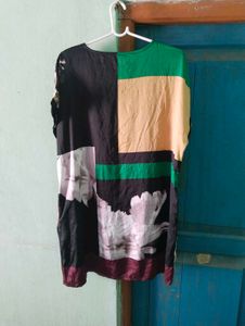 Length 35,Unique Patchwork &amp; Bird Print Tunic Top