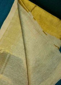 Elegant Linen Golden Saree with Tassels