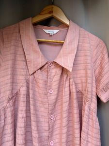 Cute Chic Pink Textured Collared Dress