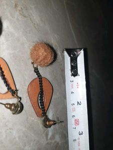 Wooden Teardrop Earrings with Pom Poms