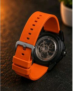 shree Ram Striking orange &amp; Black Skeleton watch