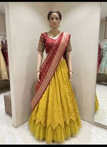 Designer Yellow Lehenga with Red Blouse