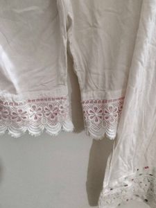 White Embroidered Kurta with Pants