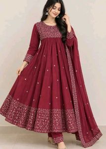 Embroidery anarkali dress with free green suit
