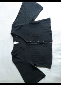 H&amp;M Black Rib Knit Crop Cardigan