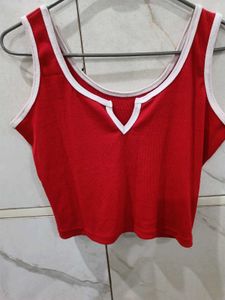 Red V-Neck Ribbed Tank Top...M size