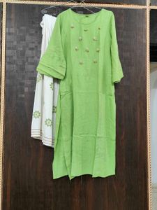 Lime Green Embroidered Kurta with White Palazzo