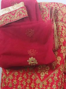 Red &amp; Gold Embroidered Lehenga and dupatta
