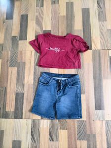 Cute Crop Top & Denim Shorts Set