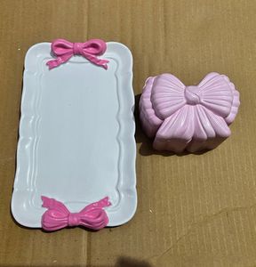 Pink Bow tray with  jar
