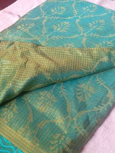 Beautiful Teal Saree with Gold Print