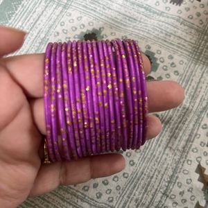 Vibrant Purple Bangles with Gold Glitter