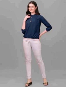 Stylish Navy Blue Collared Top
