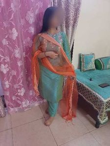 Elegant Teal Kurta Set with Orange Dupatta