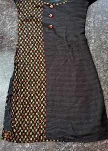 Elegant Black Kurta with Printed Panel