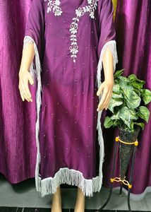 Elegant Purple Embellished Kaftan Gown