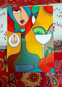 Vibrant Abstract Face &amp; Cocktail Painting