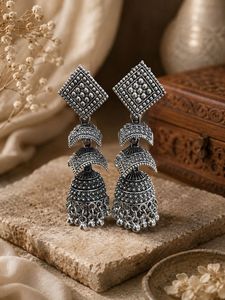 Oxidised Silver Jhumka Earrings