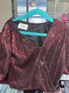 Sparkling Red Sequin Wrap Skirt Top
