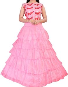 pink flared lehenga with blouse and dupatta