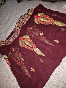 Maroon Embroidered Saree