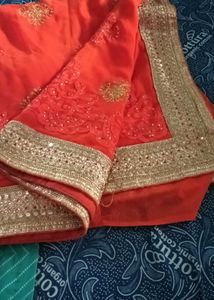 Orange Embroidered Saree with Gold Border