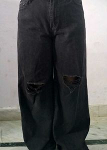 Black Ripped Wide Leg Jeans
