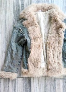 Denim Jacket with Faux Fur Trim,furjacket,furcoat