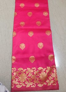 Elegant Pink Silk Saree with Gold Border