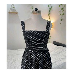 Black &amp; White Polka Dot Smocked Dress